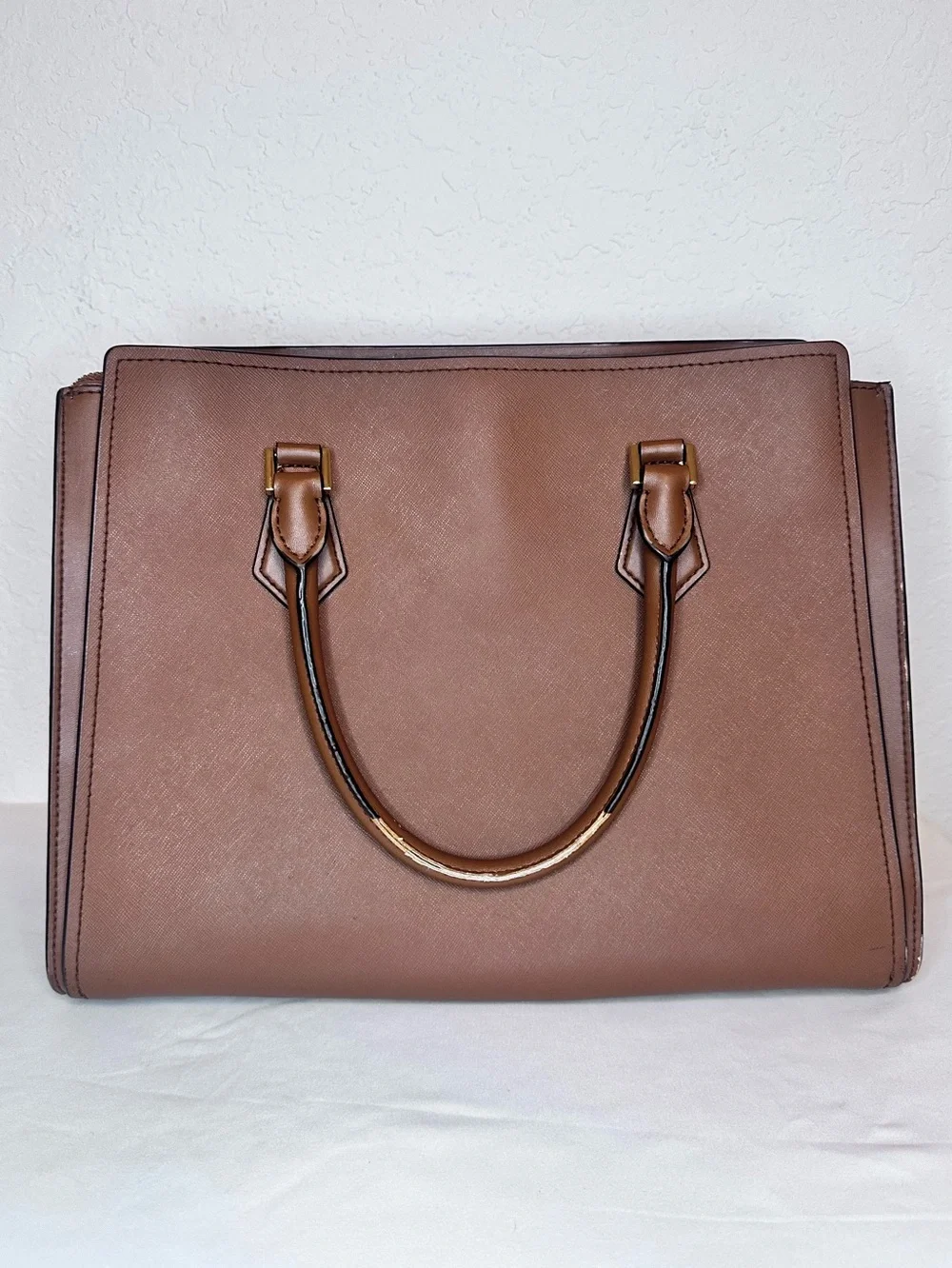 Michael Kors Sutton Medium Saffiano Leather Satchel Brown Gold